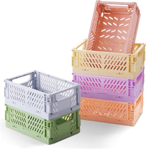 Huusmot Pack Pastel Storage Crates Mini Plastic Crates Small