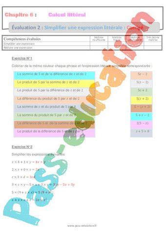 Simplifier Une Expression Litt Rale Calcul Litt Ral Evaluation