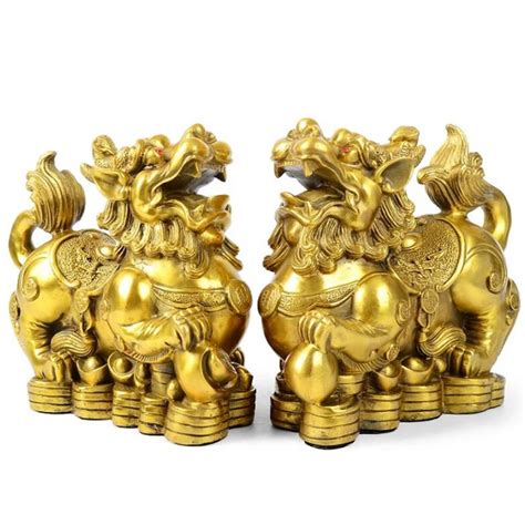 Feng Shui Pixiu Set Brass Statue Chinese Home Decor Sculpture A Pair