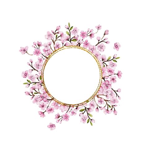 Mod Le De Cadre Rond En Or Avec Des Fleurs De Sakura Roses Vecteur