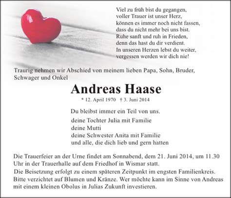 Traueranzeigen Von Andreas Haase Trauer Anzeigen De