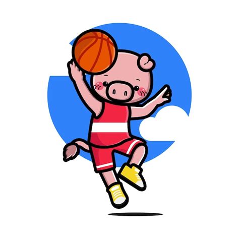 Premium Vector | Happy cute pig playing basketball