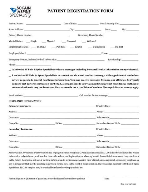 2024 New Patient Paperwork In Person 1 4 24 SC Pain And Spine Specialists