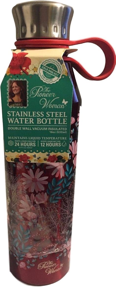 The Pioneer Woman Stainless Steel Water Bottle 18 Ounce 24 Hrs Cold 12 Hrs Hot Red