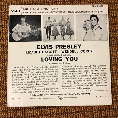 45 RPM Elvis Presley RCA EP 1515 Loving You Teddy Bear Party True