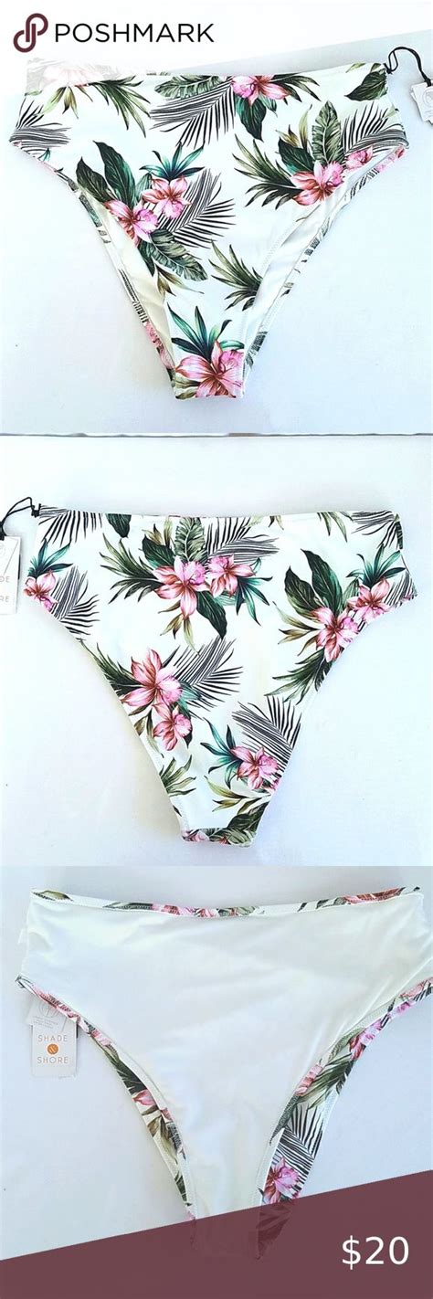 Shade Shore High Leg High Waist Bikini Bottoms White Floral Size