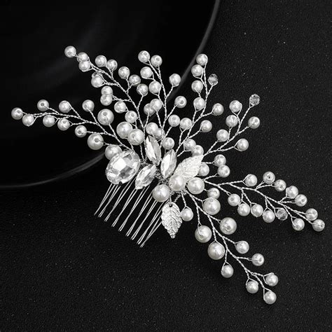 Handmade Silver Crystal Pearls Hair Combs Wedding Hair Accessories