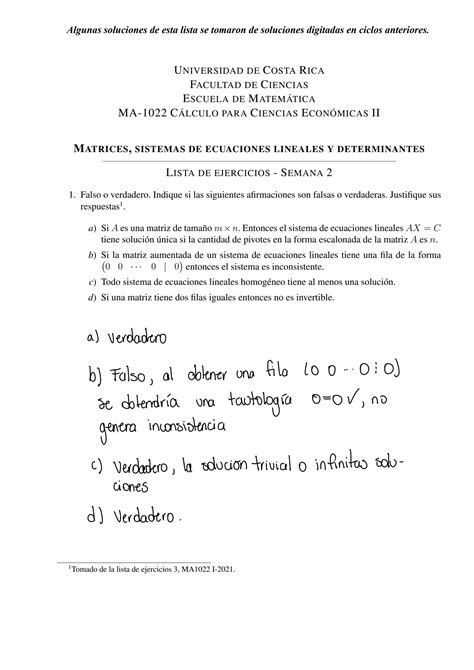 Solution Matrices Sistemas De Ecuaciones Lineales Y Determinantes