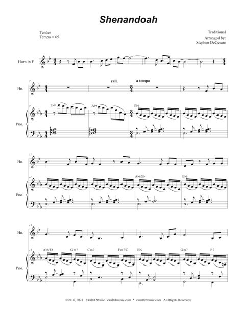 Shenandoah French Horn Solo And Piano Arr Stephen Decesare By Traditional Sheet Music For