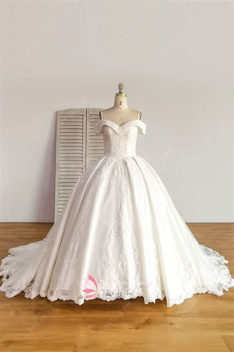 Luxury Glitter Lace Cathedral Train Wedding Ball Gown Lunss