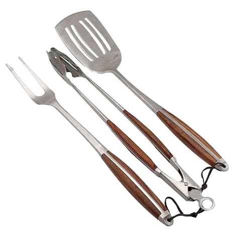 BBQ Dragon Luxury Stainless Steel Rosewood Grill Tool Set 3 Piece