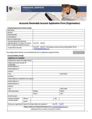 Fillable Online Otago Ac Accounts Receivable Account Application Form