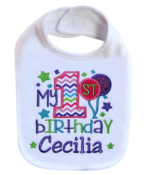 First Birthday Girl Bib Personalized With Baby Custom Name Etsy