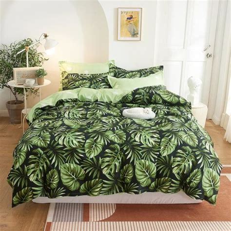 Parure De Lit Monstera Feuilles Tropicale De Jungle Set Linge De Lit