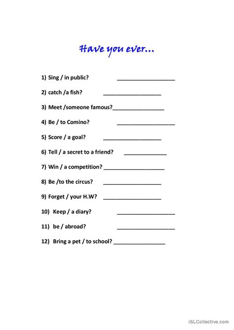 Have You Ever English Esl Worksheets Pdf And Doc