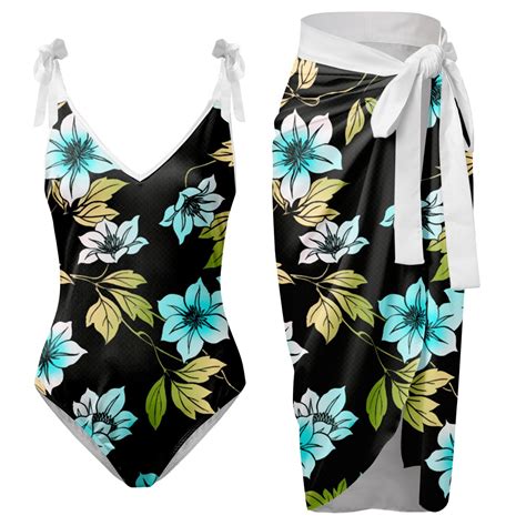 Sexy Swimsuits For Women Stylish V Neck Flower Printed Skirt Sets Slim