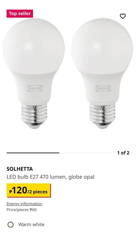 Ikea Solhetta Led Bulb E27 470 Lumen Globe Opal On Carousell