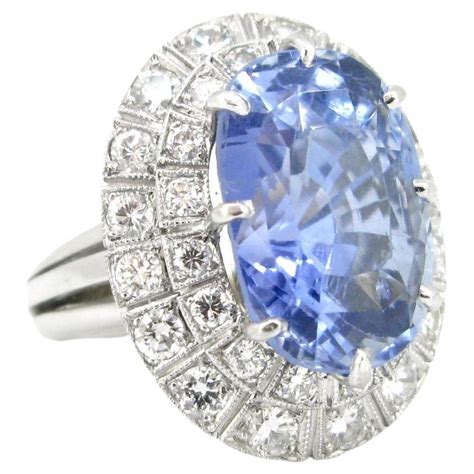 Edwardian Ceylon Sapphire Diamond Platinum Cluster Ring For Sale At