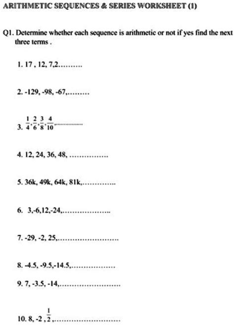 Solved Arithmetic Sequences Series Worksheet 4 Q1 Determine Whether