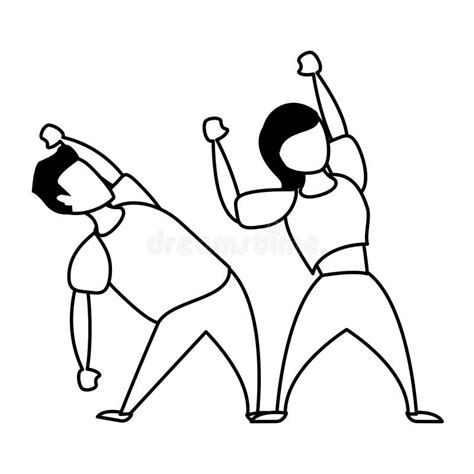 Fitness Sport Heatlhy Lifestyle Cartoon In Black And White Stock Vector