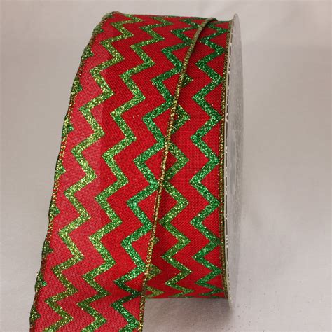 The Ribbon People Scarlet Red And Green Sparkle Chevron Wired Craft