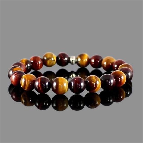 Real Stones Tiger Eye Bracelet For Men Or Women Red Tiger Eye Etsy