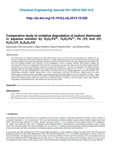 Pdf Comparative Study Of Oxidative Degradation Of Sodium Diatrizoate