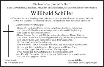 Traueranzeigen Von Willibald Schiller Trauer Merkur De