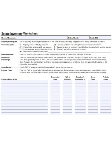 Estate Inventory List Examples Format Pdf