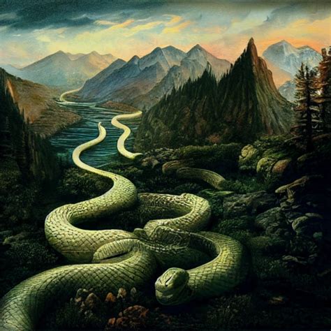 Serpent Carving River Through Mountains Midjourney Openart