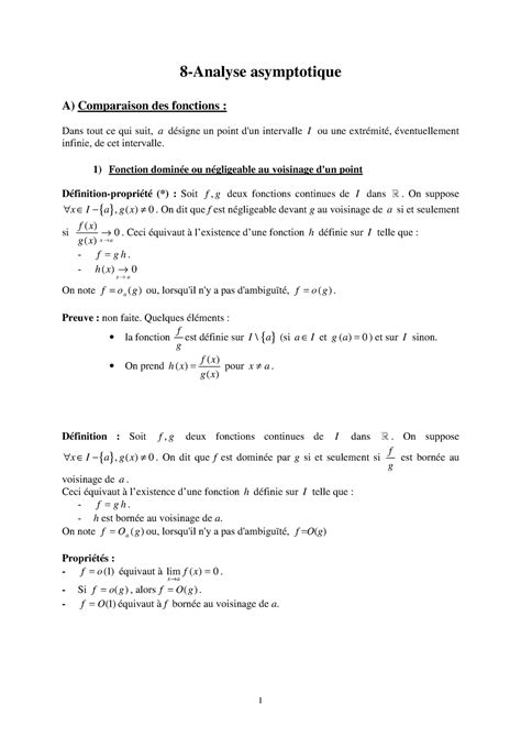 Analyse Asymptotique Analyse Asymptotique A Comparaison Des