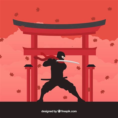 Traditional Ninja Warrior Background With Flat Design Free Vector