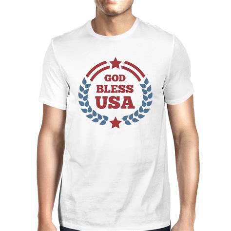 365 Printing God Bless Usa American Flag Shirt Mens White 4th Of July