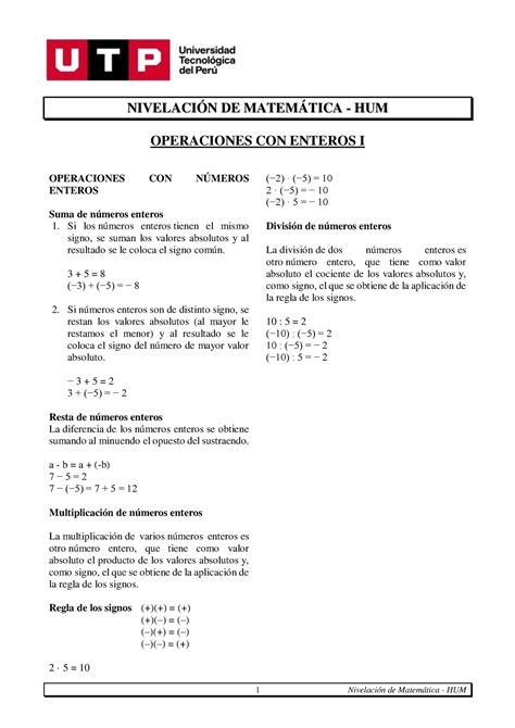 S01 S1 Ejercicios NivelaciÓn De MatemÁtica Hum Operaciones Con