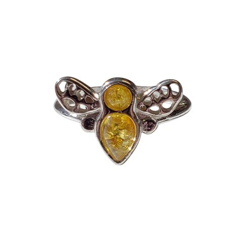 Bee Sterling Silver Citrine Amber Ring Amberman