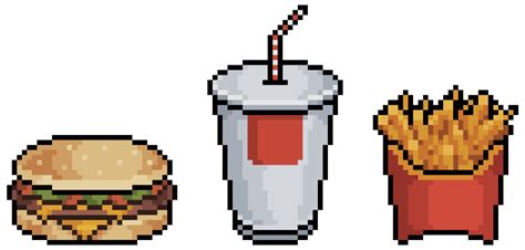 Pixel Art Hamburger Potato And Soda Fast Food Vector Icon For 8bit