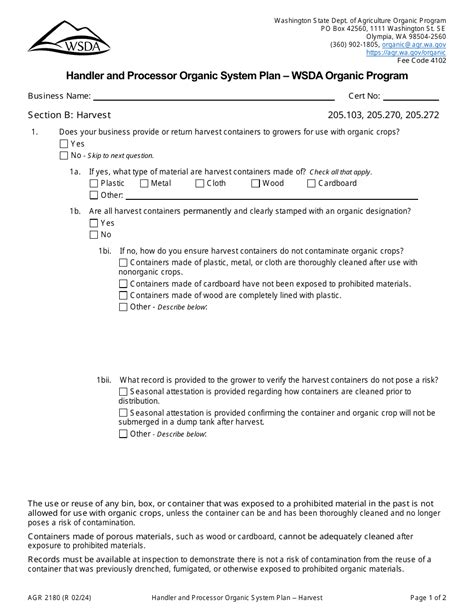 Form Agr2180 Download Printable Pdf Or Fill Online Handler And Processor Organic System Plan