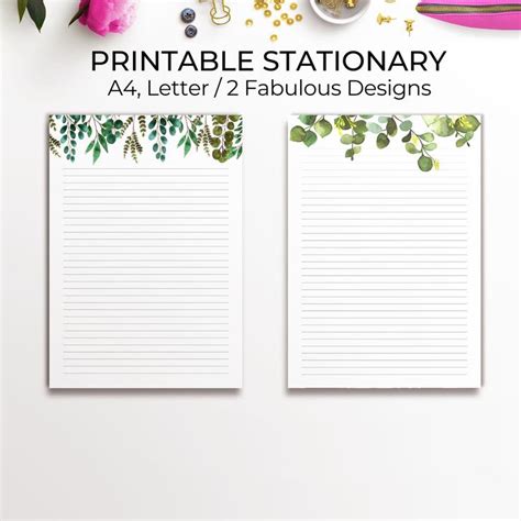 Green Leaves Printable Stationary Printable Writing Paper Printable Paper A4 Letter Lined