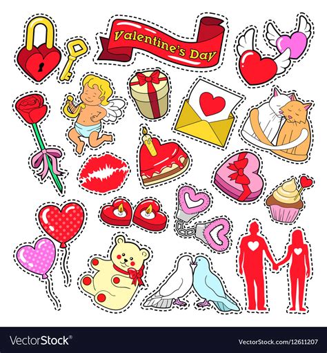 Happy Valentines Day Stickers Patches Badges Vector Image