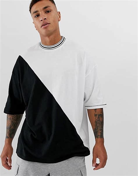 Asos Design Oversized Longline T Shirt With Diagonal Color Block And