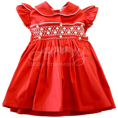 Vestido Casinha De Abelha Vermelho Em Ponto Smock Sua Gola Redonda