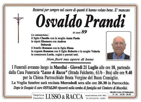 Necrologio Osvaldo Prandi MemoriesBooks It