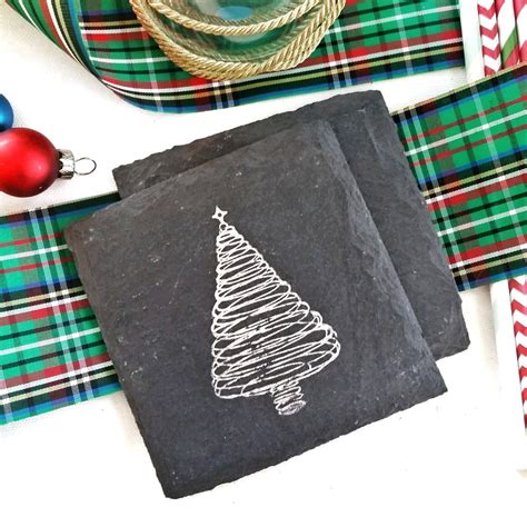 1 Christmas Tree Slate Coaster Christmas Winter Holidays Etsy