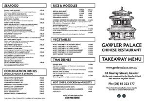 Gawler Palace Takeaway Menu Chinese Restaurant Feb Gawler