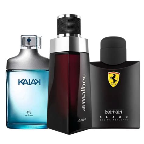 Kit 3 Perfumes Masculino Marcante Malbec Kaiak Ferrari Black