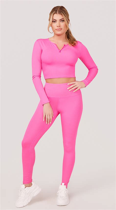 Pink Ribbed Active Leggings Pink High Waisted Activewear Leggings