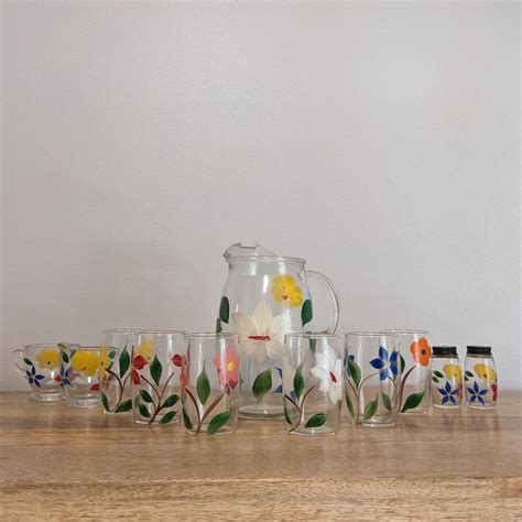 Vintage Bartlett Collins Gay Fad Flower Juice Set 11 Pc Etsy