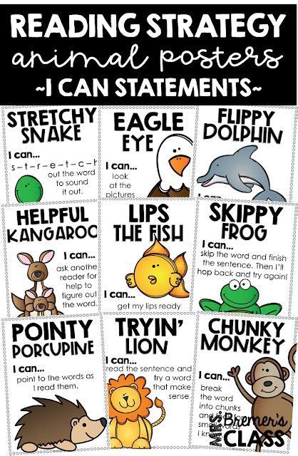 Reading Strategy I Can Statement Animal Posters This Pack Contains 10