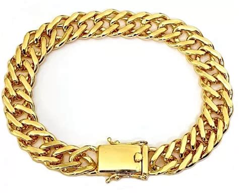 Pulseira Elo Duplo Masculina 21cm 10mm Banhado Ouro Brinde