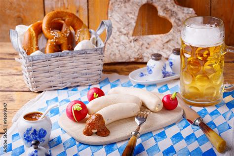 Oktoberfest Wei Wurst Bier Und Brezel Stock Photo Adobe Stock